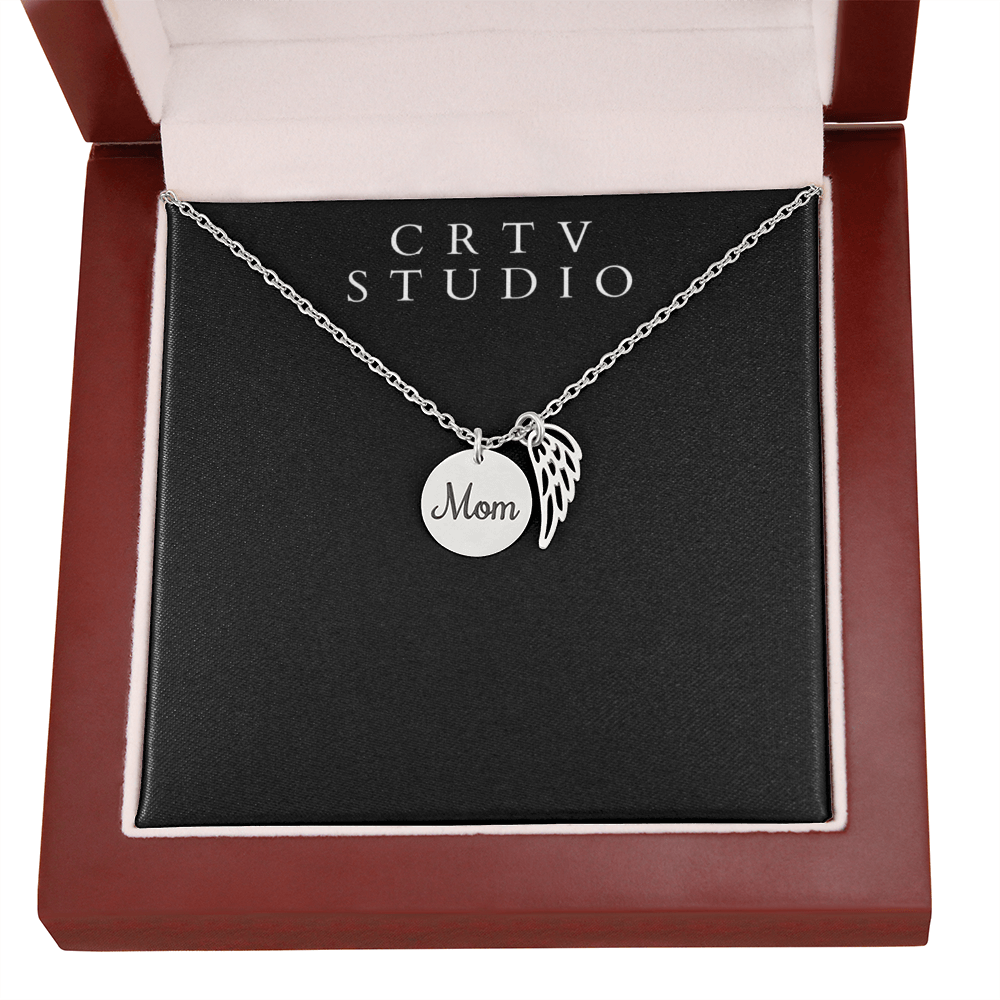 Memorial Necklace w/ Angel Wing Charm - Mom