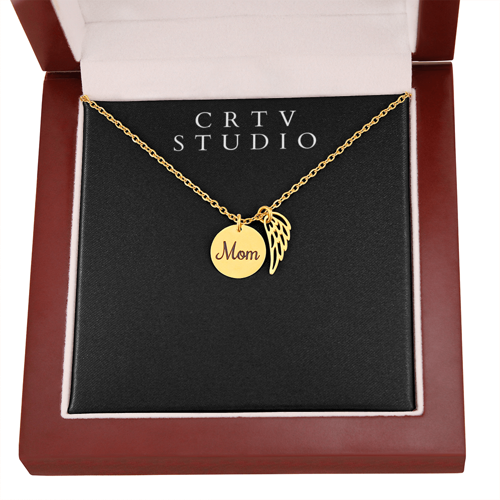 Memorial Necklace w/ Angel Wing Charm - Mom