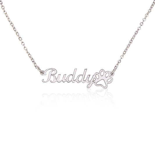 Custom Pet Name Necklace,Personalized Pet Name Necklace Pendant,Personalized Gift Pet Lover,  Paw Print Name Design