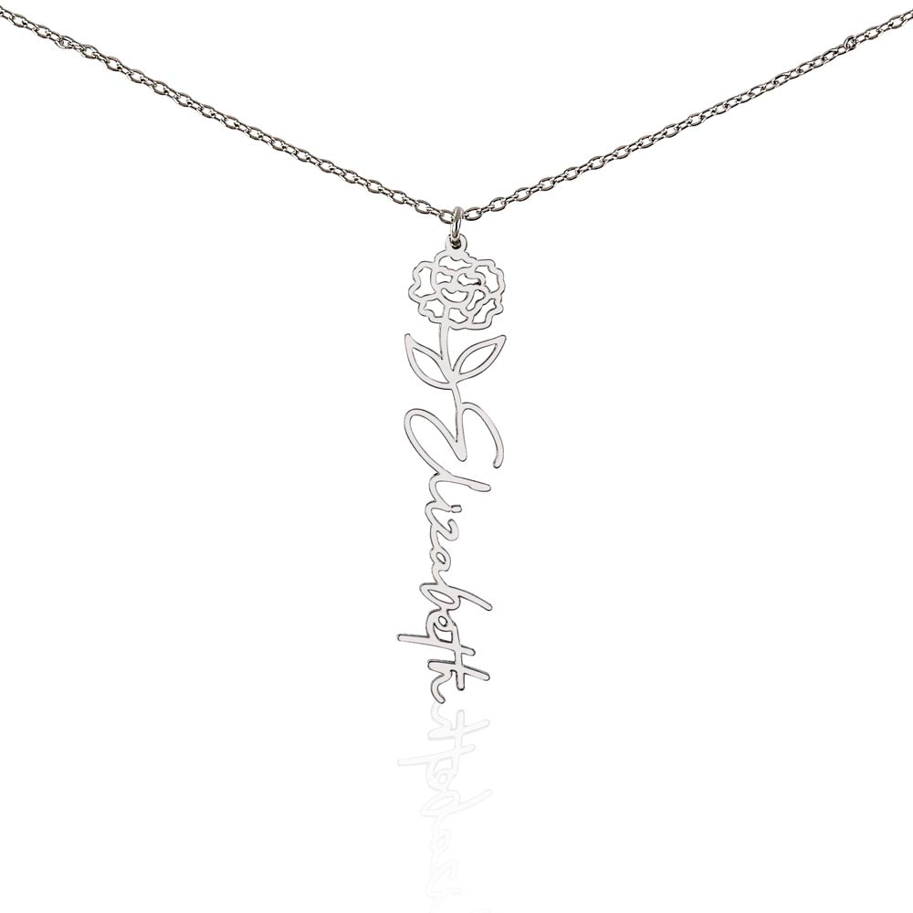 Custom Name Necklace - Birth Flower Design