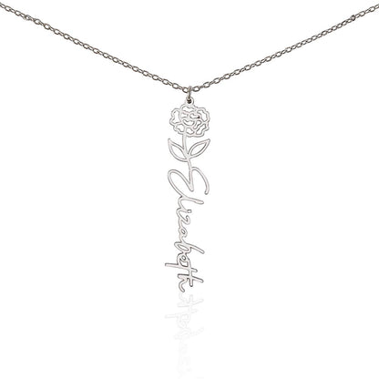 Custom Name Necklace - Birth Flower Design