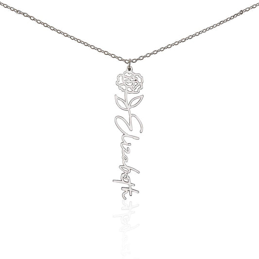 Custom Name Necklace - Birth Flower Design