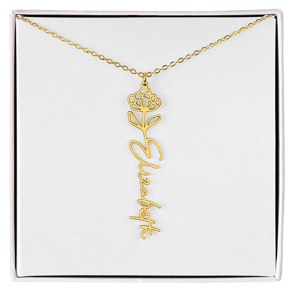 Custom Name Necklace - Birth Flower Design