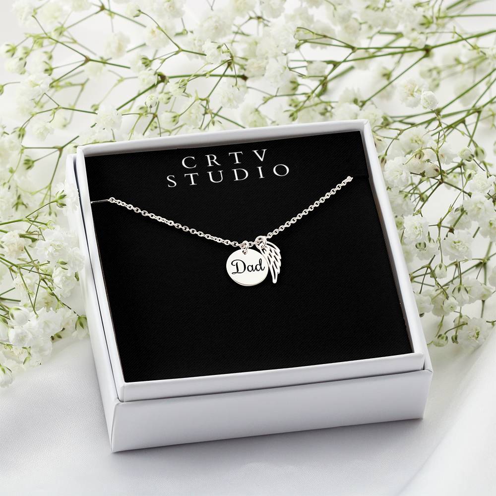 Memorial Necklace w/ Angel Wing Charm – Dad