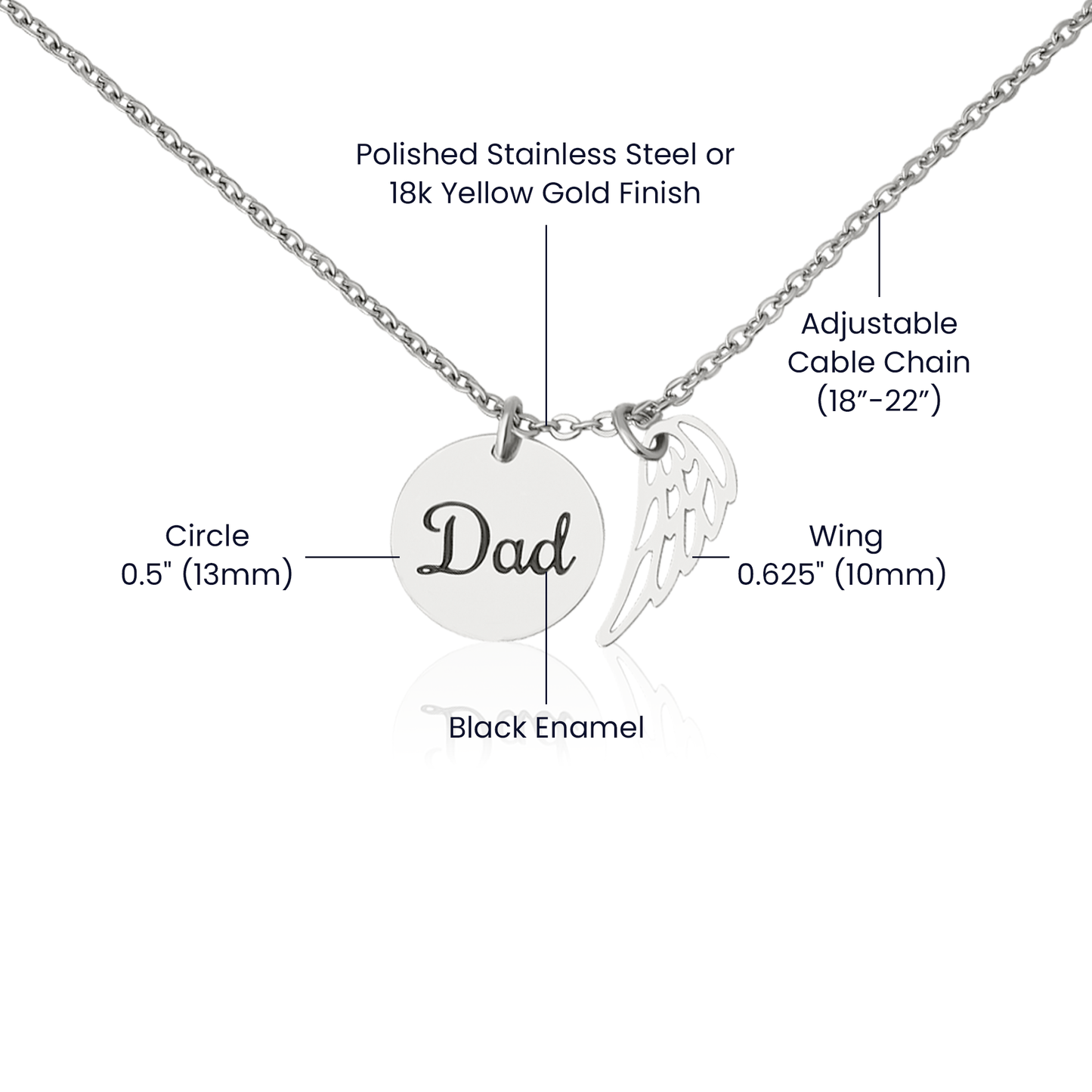 Memorial Necklace w/ Angel Wing Charm – Dad