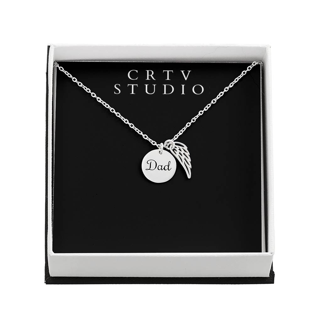 Memorial Necklace w/ Angel Wing Charm – Dad