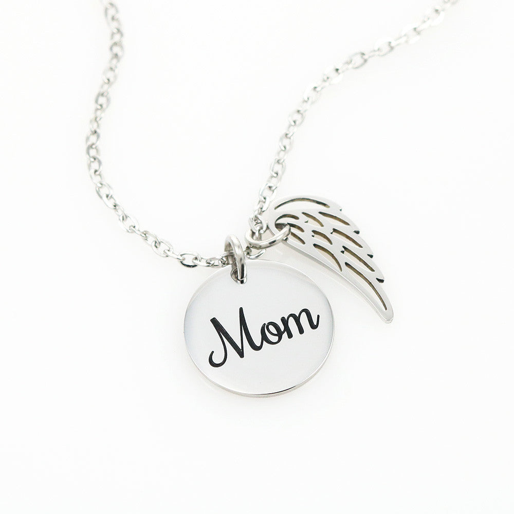 Memorial Necklace w/ Angel Wing Charm - Mom