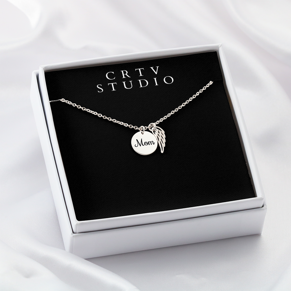 Memorial Necklace w/ Angel Wing Charm - Mom