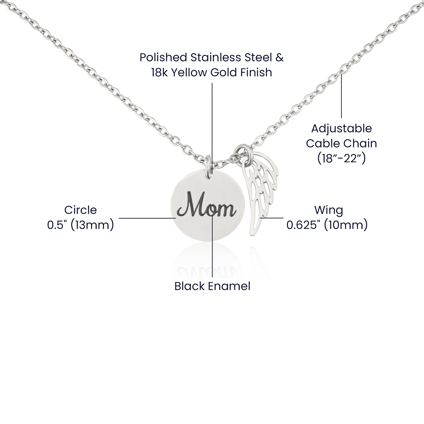 Memorial Necklace w/ Angel Wing Charm - Mom