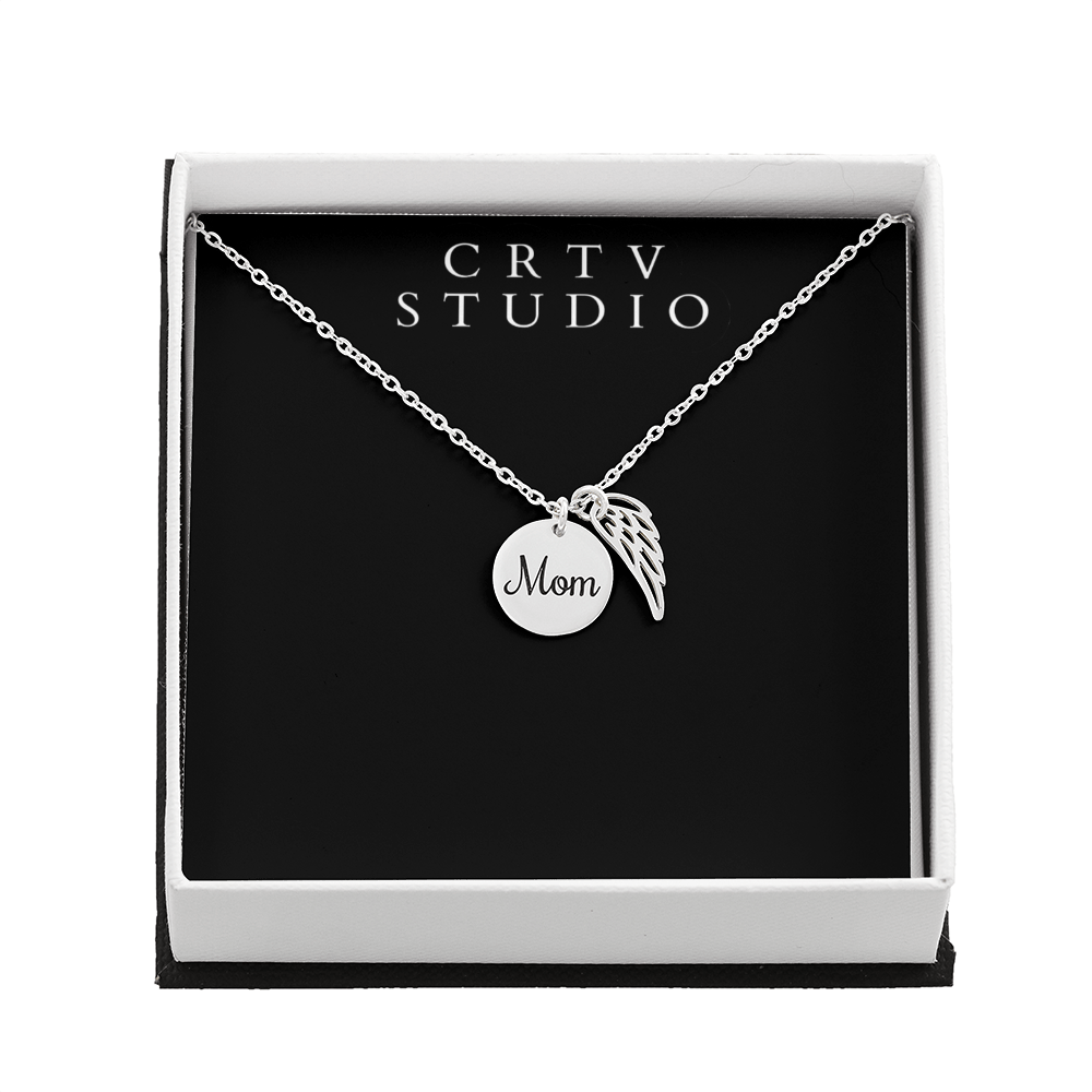 Memorial Necklace w/ Angel Wing Charm - Mom