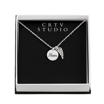 Memorial Necklace w/ Angel Wing Charm - Mom