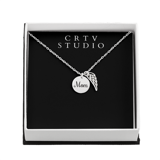 Memorial Necklace w/ Angel Wing Charm - Mom