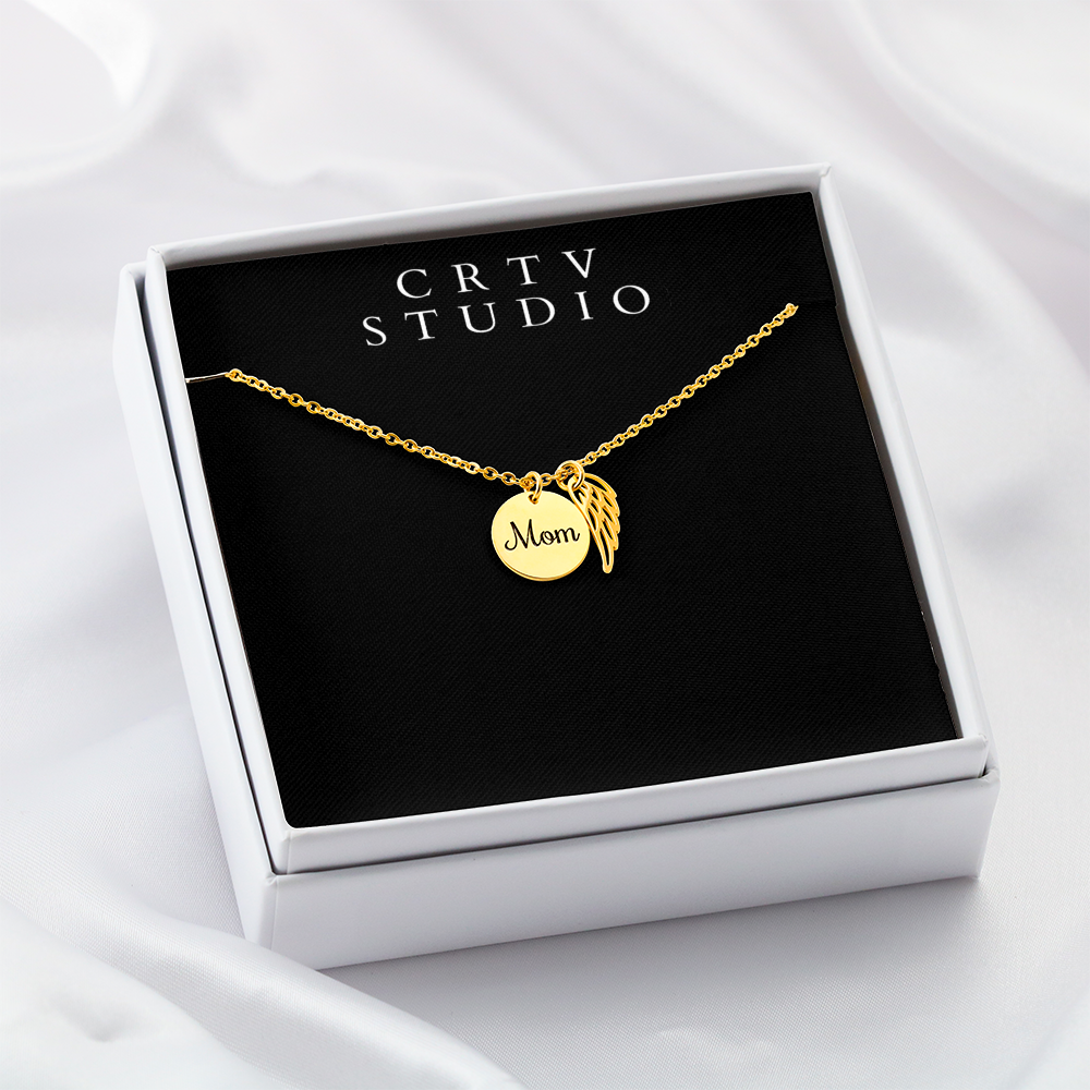 Memorial Necklace w/ Angel Wing Charm - Mom