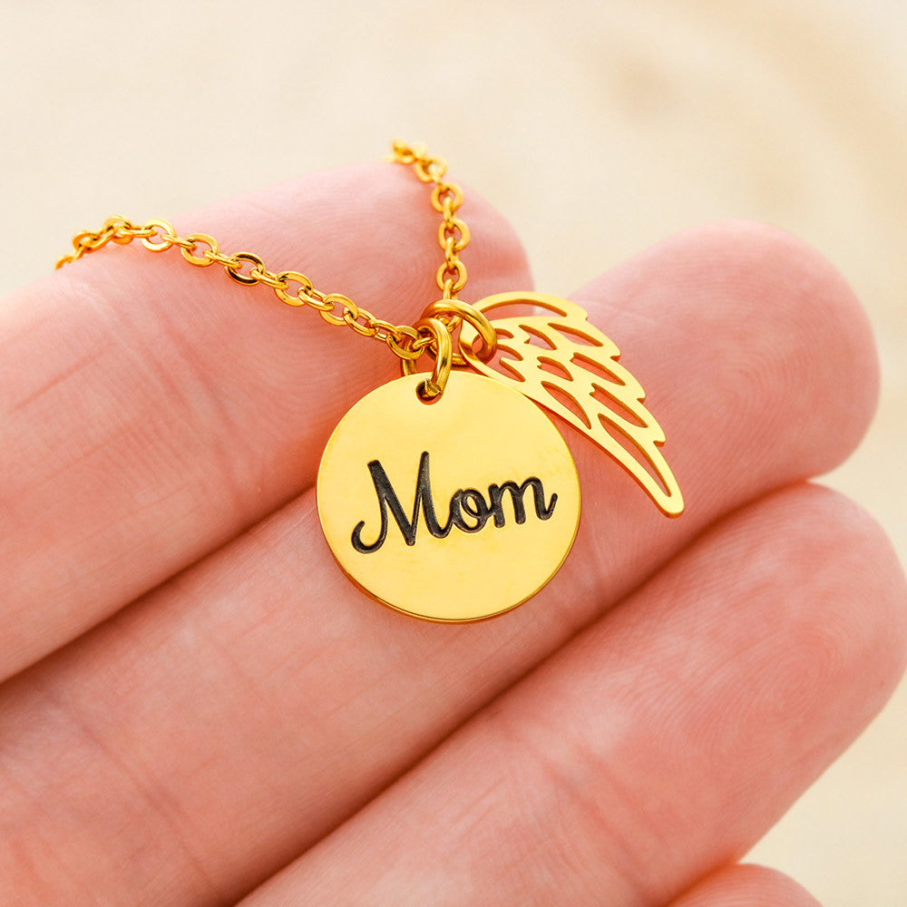 Memorial Necklace w/ Angel Wing Charm - Mom