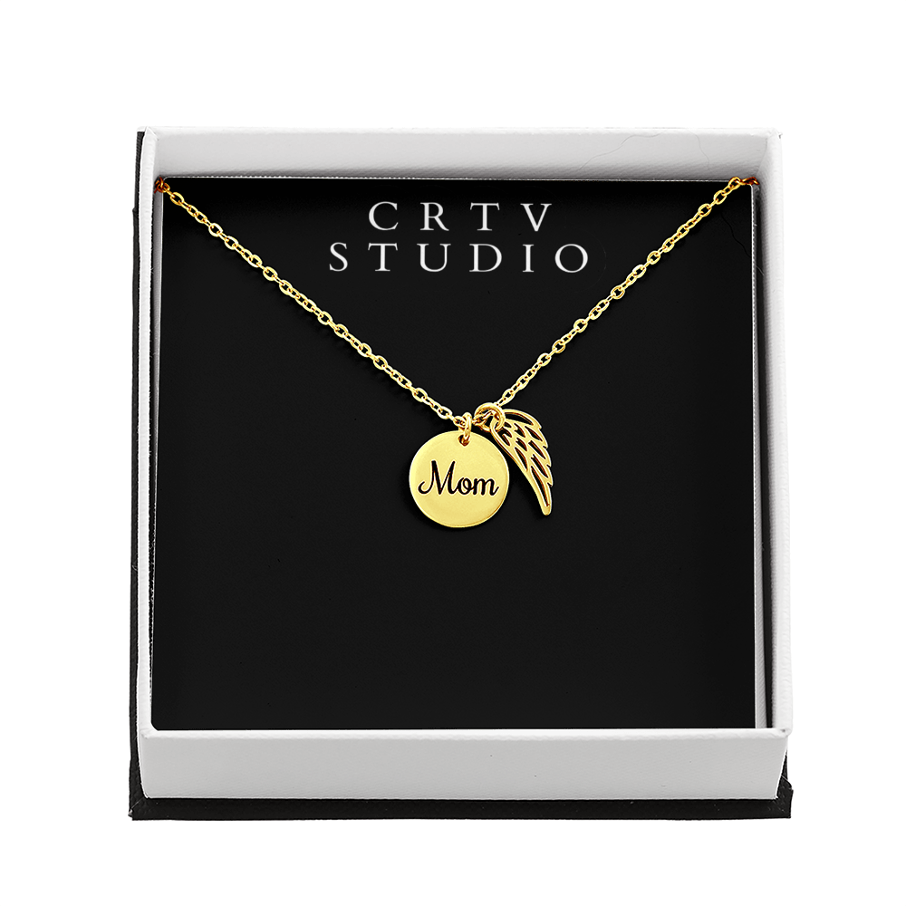 Memorial Necklace w/ Angel Wing Charm - Mom