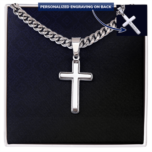 Engraved Cross - Cuban Link Chain