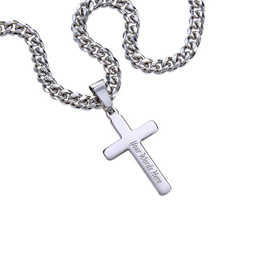 Personalized Engraved Cross - Cuban Link Chain