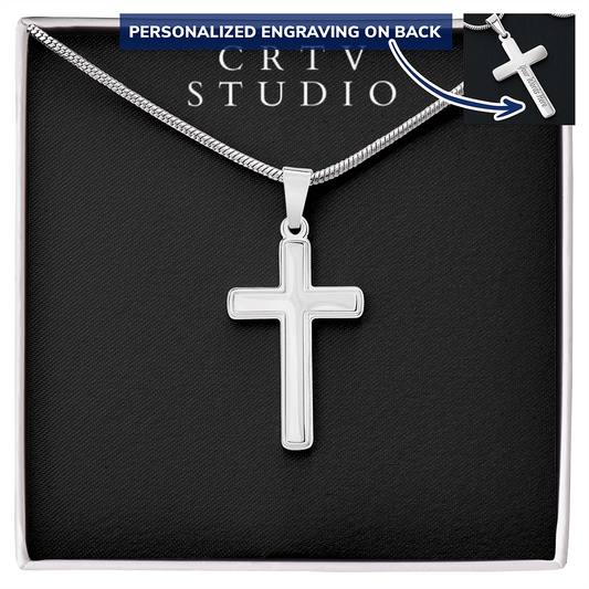 Engraving  Cross Necklace - Snake Chain