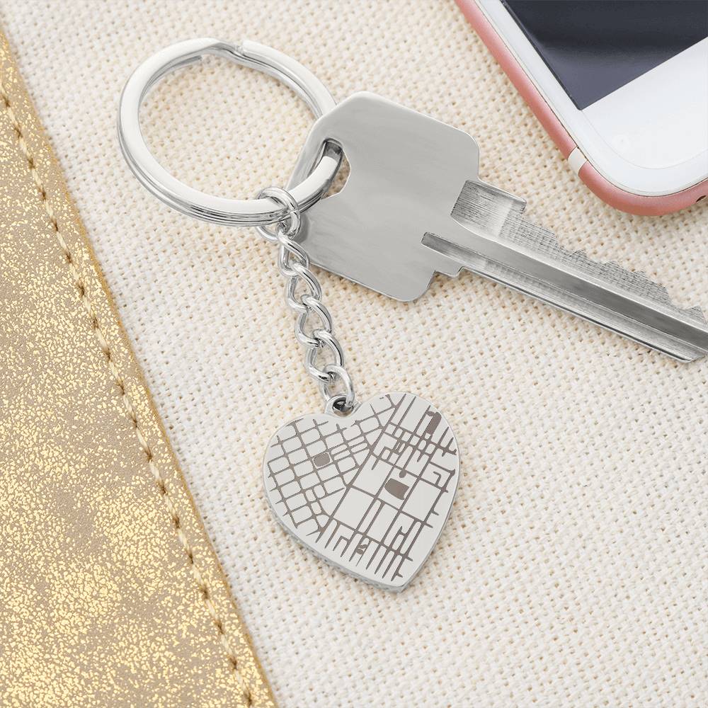 Engraved Map on Heart Keychain