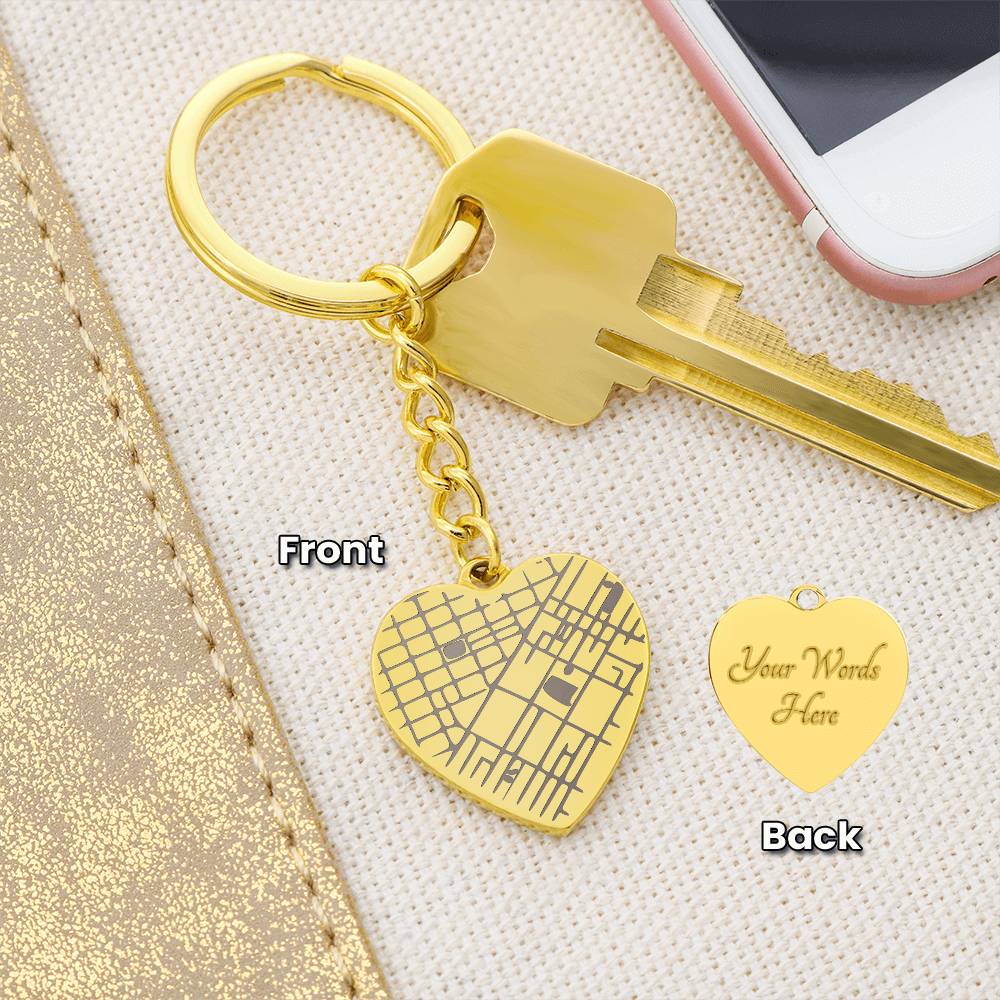 Engraved Map on Heart Keychain